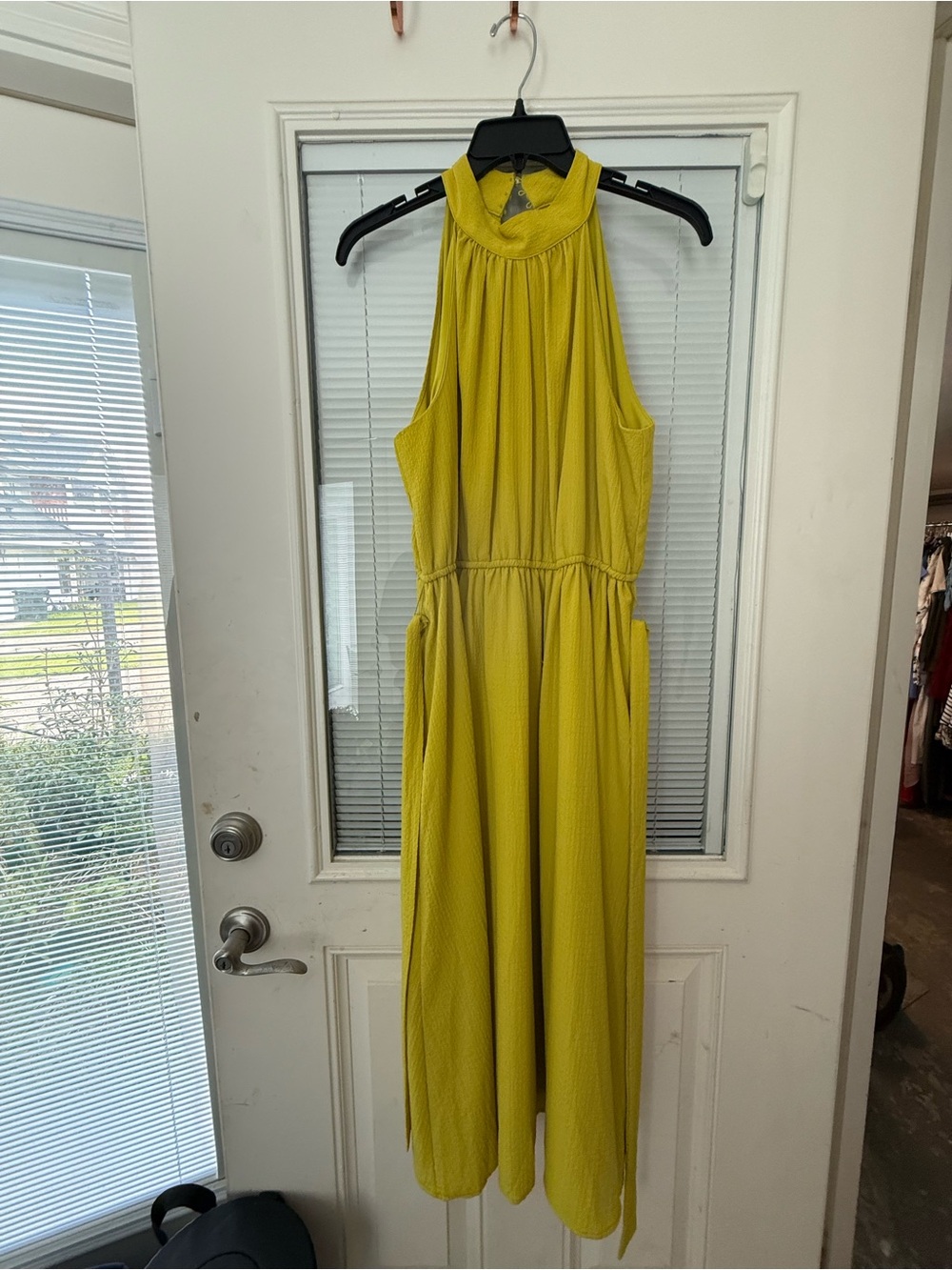 Worthington Sleeveless Halter Maxi Dress in Chartreuse Yellow